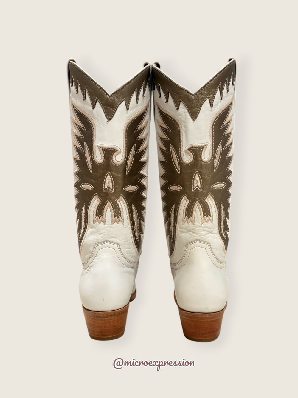 RARE Frye Billy Phoenix/Eagle Bird Indie Pull On Aztec White Leather Cowboy Boot - Picture 6 of 11